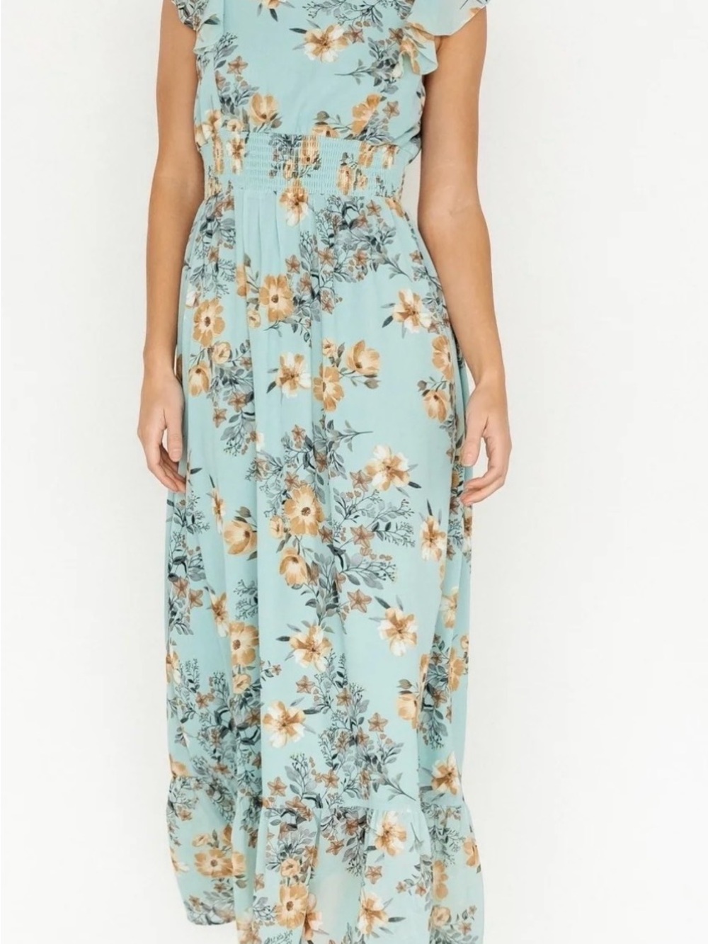 Baltic Born Light Blue Floral Maxi Dress with Cream Blooms